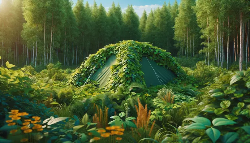 A tent camouflaged for summer