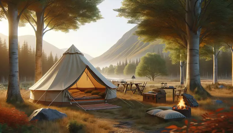 A Bell Tent set up in a natural landscape